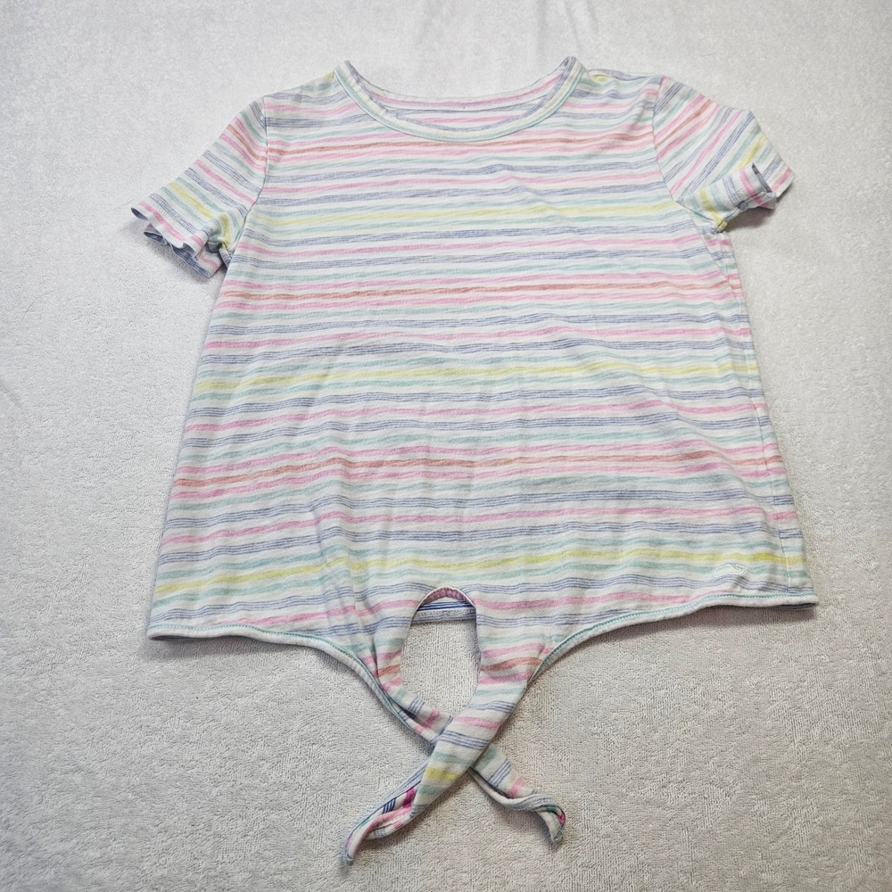 Vineyard Vines Girls Pastel Striped Tie Front Top Size M 10-12 Rainbow Whale Tee